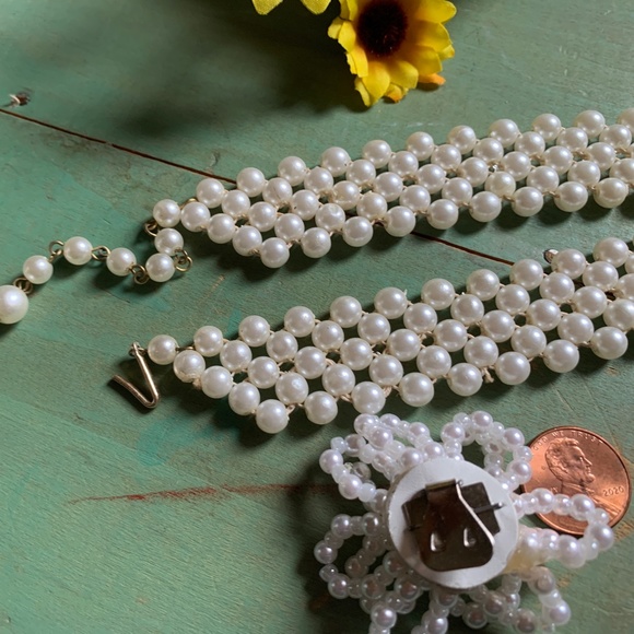 Mid-Century Hong Kong - Faux Pearl Choker & Shoe Clips - Vintage Bride - Picture 9 of 10